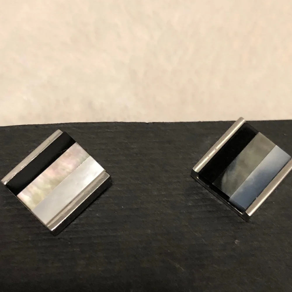 Stainless Steel, Onyx, Abalone, Mother of Pearl Cufflinks, Unique & Natural.